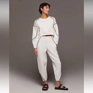 NWT Michi Crescent Pants Ivory White & Black Comfy Athleisure Lounge Barrel Leg